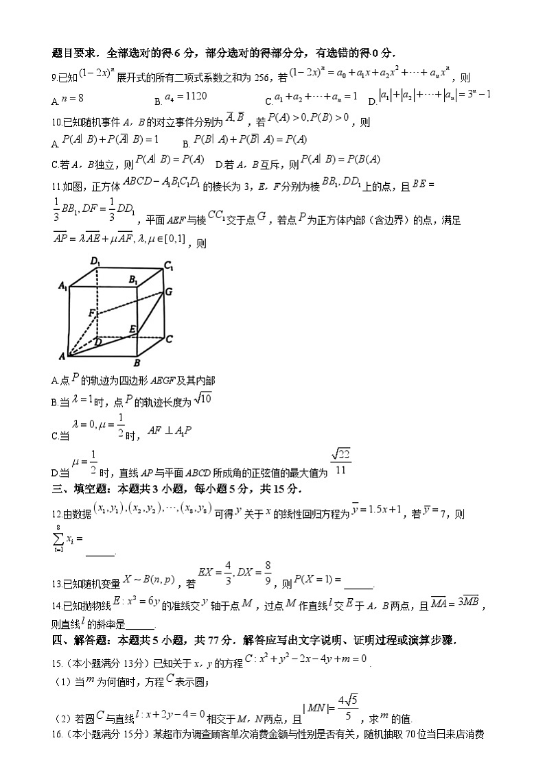 广西壮族自治区梧州市2024-2025学年高二上学期1月期末考试 数学 Word版含解析第2页