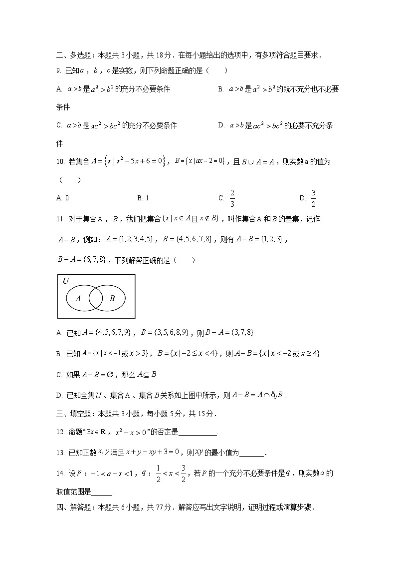 2024-2025学年江苏省苏州市吴江区高一上册10月月考数学检测试题第2页