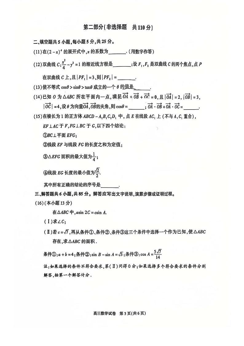 北京市朝阳区2024-2025学年高三上学期期末质量检测数学试卷第3页