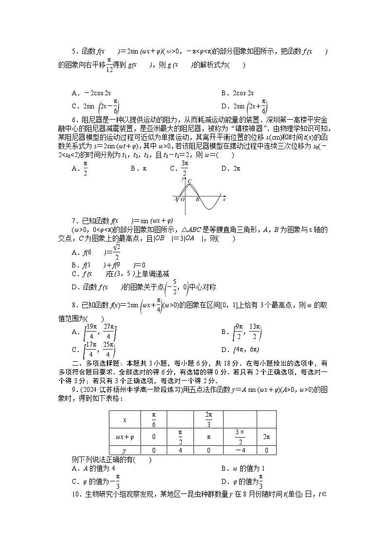 郑州市中牟高中第16次周测函数y＝A sin (ωx＋φ)、三角函数的应用第2页