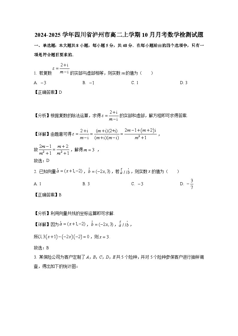 2024-2025学年四川省泸州市高二上册10月月考数学检测试题（附解析）第1页
