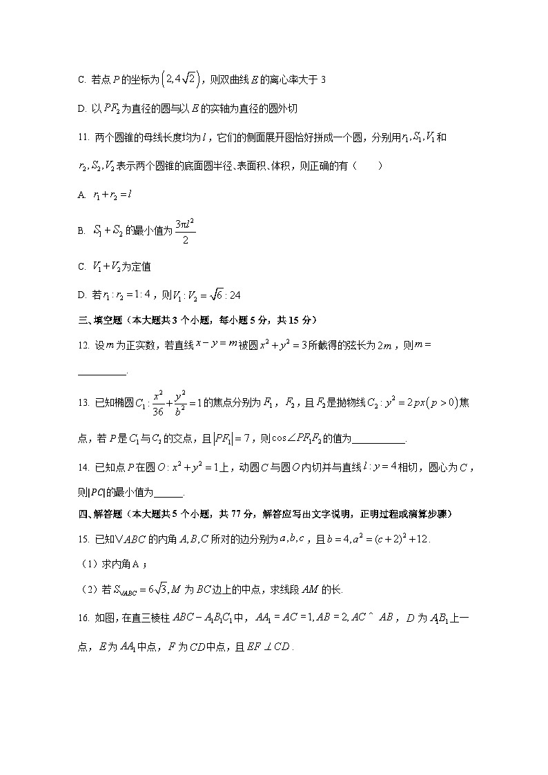 重庆市2024-2025学年高二上期10月月考数学质量检测试题（含解析）第3页