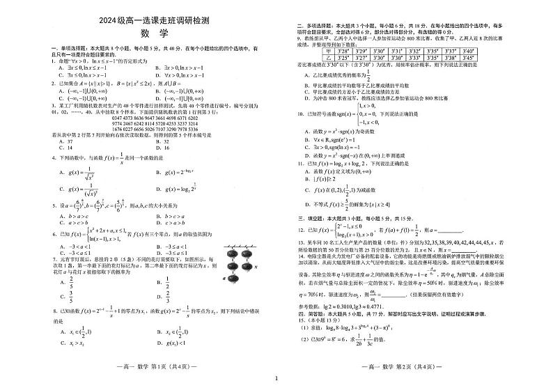 江西省南昌市2024-2025学年高一上学期1月选课走班调研检测（期末）数学试题第1页