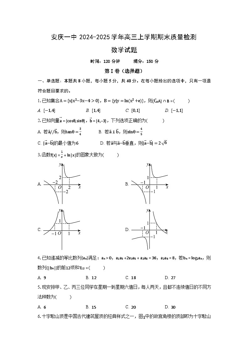 安徽省安庆一中2024-2025学年高三上学期期末质量检测(原卷)第1页