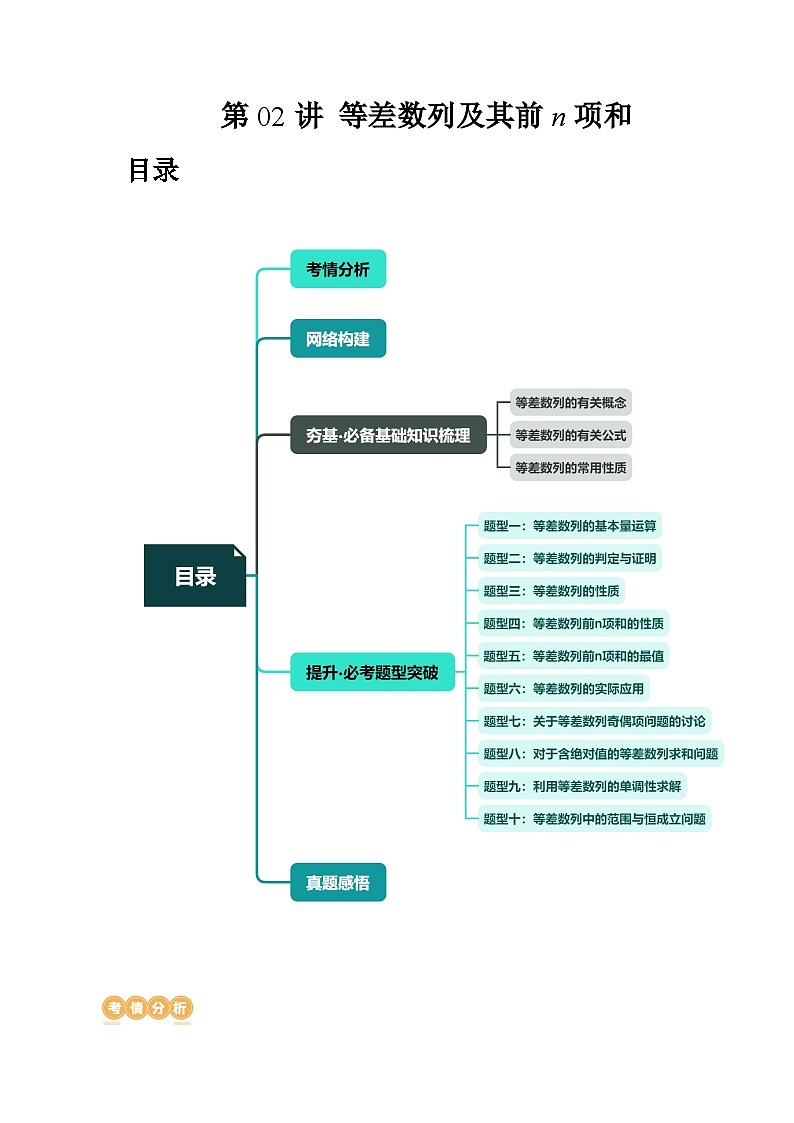新高考数学一轮复习讲练测第02讲 等差数列及其前n项和（十大题型）（讲义）（解析版）第1页