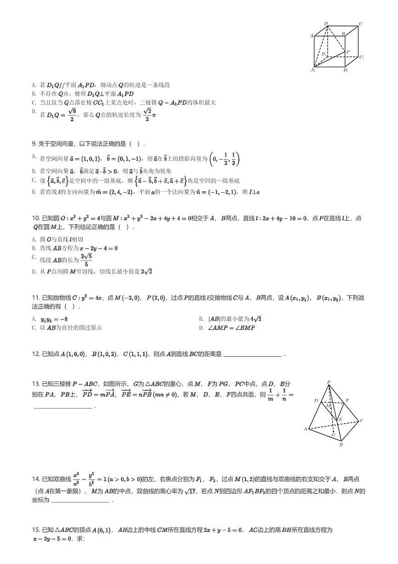 2024～2025学年山东济南历城区济南外国语学校高二(上)期中数学试卷(含解析)第2页