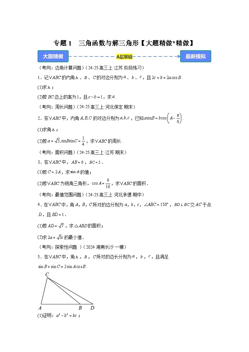 专题1　三角函数与解三角形【练】-2025年高考数学大题精做（题型破局）附答案解析第1页