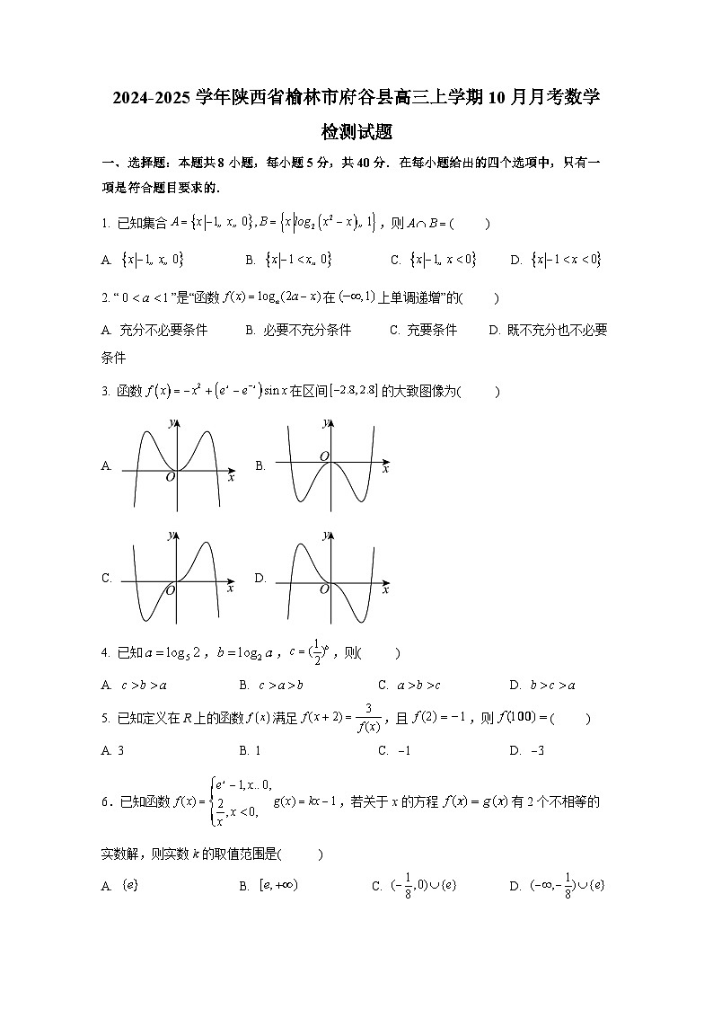2024-2025学年陕西省榆林市府谷县高三上册10月月考数学检测试题（含答案）第1页