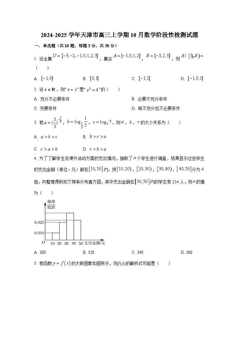 2024-2025学年天津市高三上册10月数学阶段性检测试题第1页