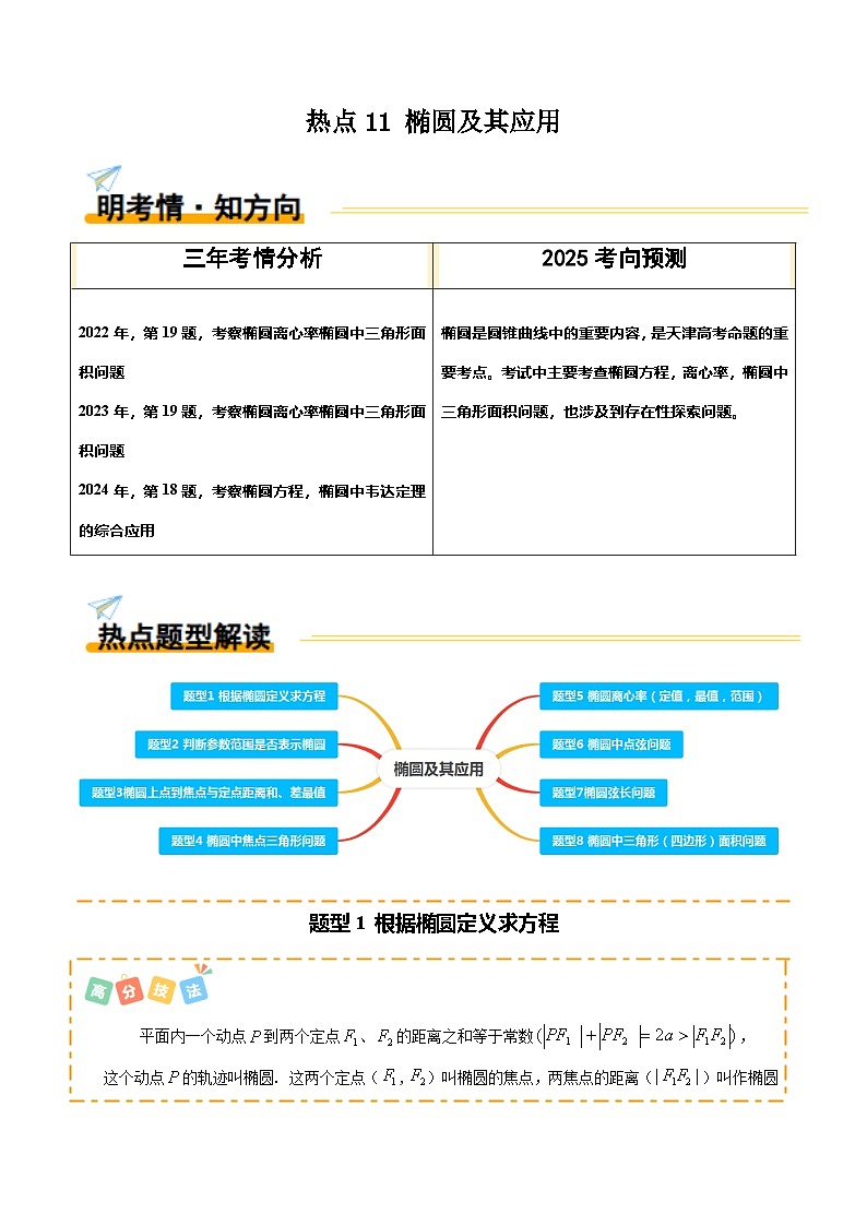 热点11 椭圆及其应用（8题型 高分技法 限时提升练）-2025年高考数学 热点 重点 难点 专练（天津专用）（解析版）第1页