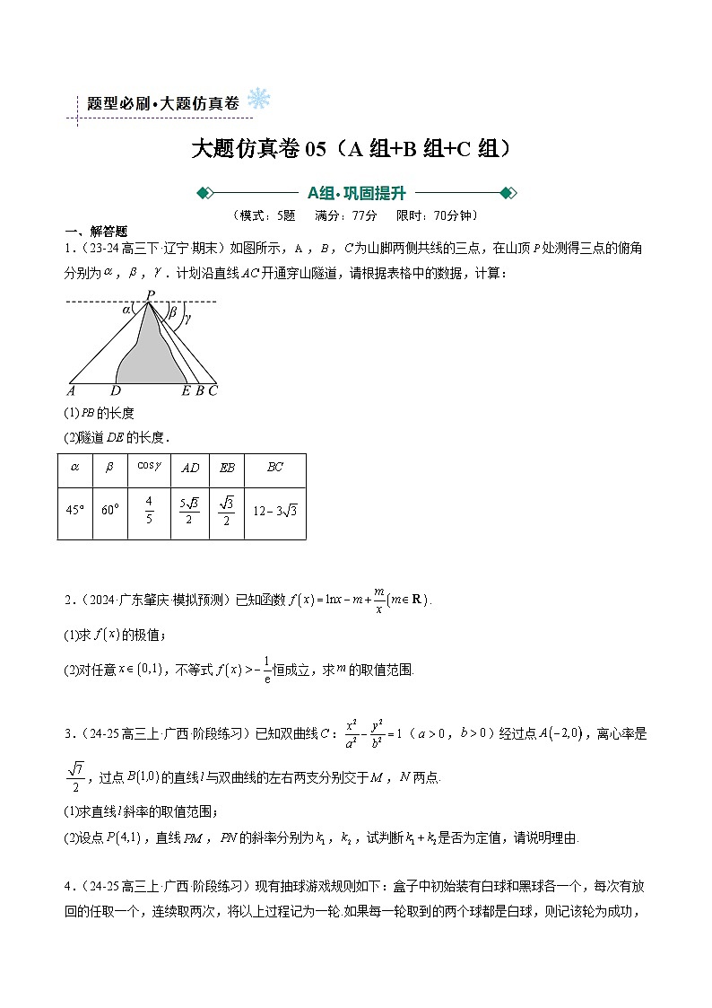 大题仿真卷05（最新模拟速递）-高考数学二轮热点题型归纳与变式演练（新高考通用）（原卷版）第1页