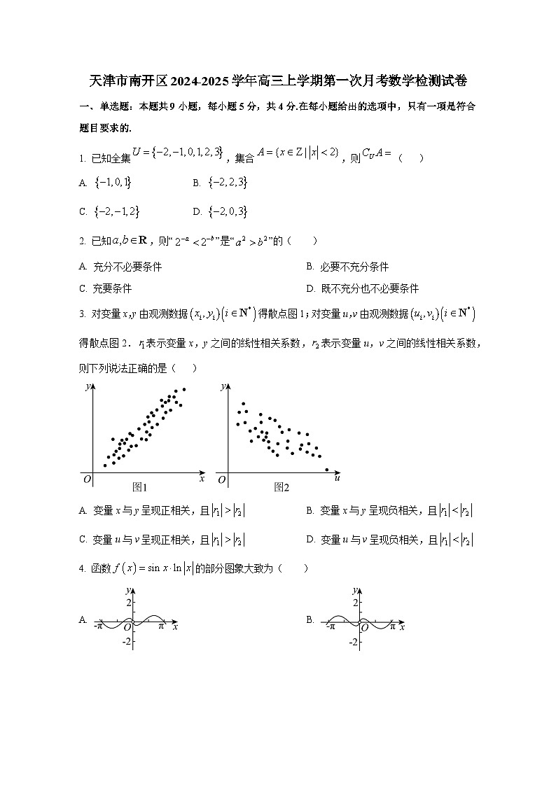 天津市南开区2024-2025学年高三上册第一次月考数学检测试卷第1页