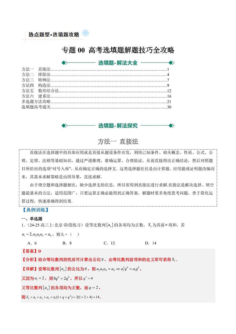 专题00 高考选填题解题技巧全攻略（教师版） 2025年高考数学二轮热点题型归纳与变式演练（新高考通用）第1页