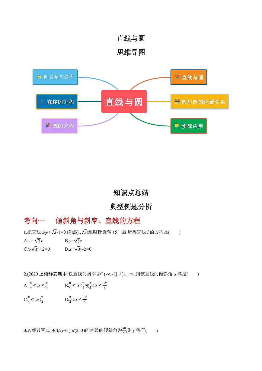 2024年高考数学一轮复习-直线与圆（原卷版）第1页