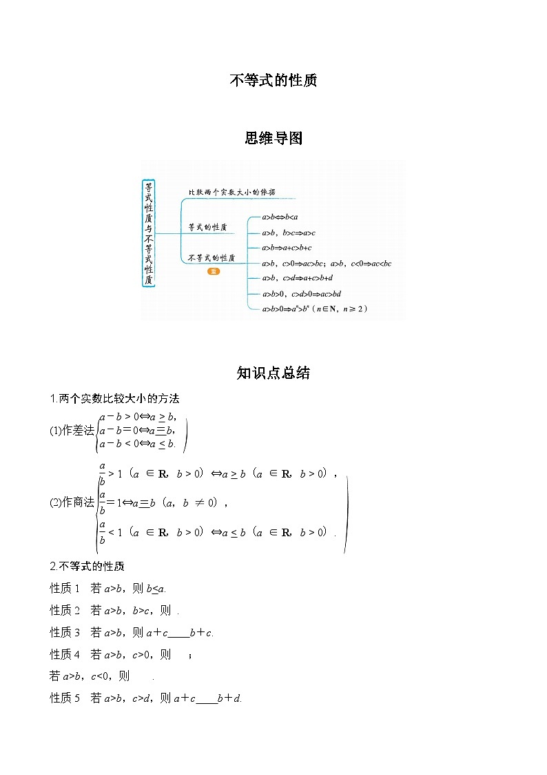2024年高考数学一轮复习-不等式的性质（原卷版）第1页