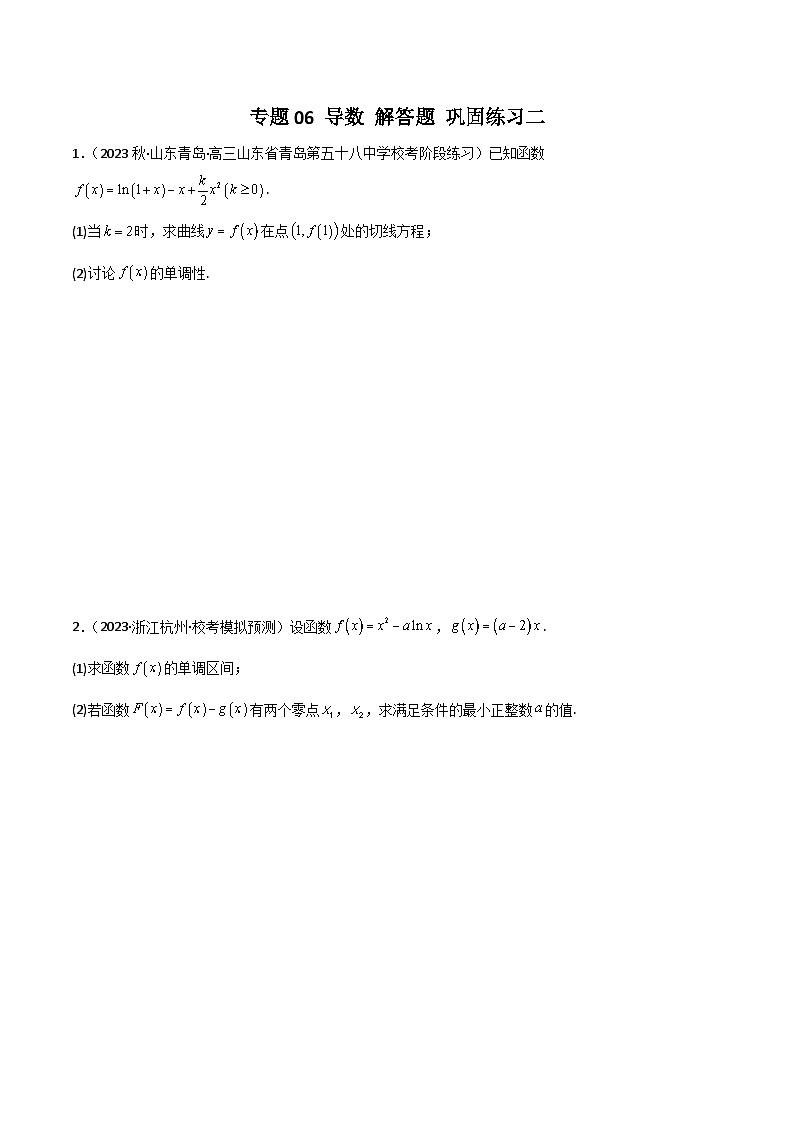 新高考数学二轮复习 专题06 导数 解答题 巩固练习二（原卷版）第1页