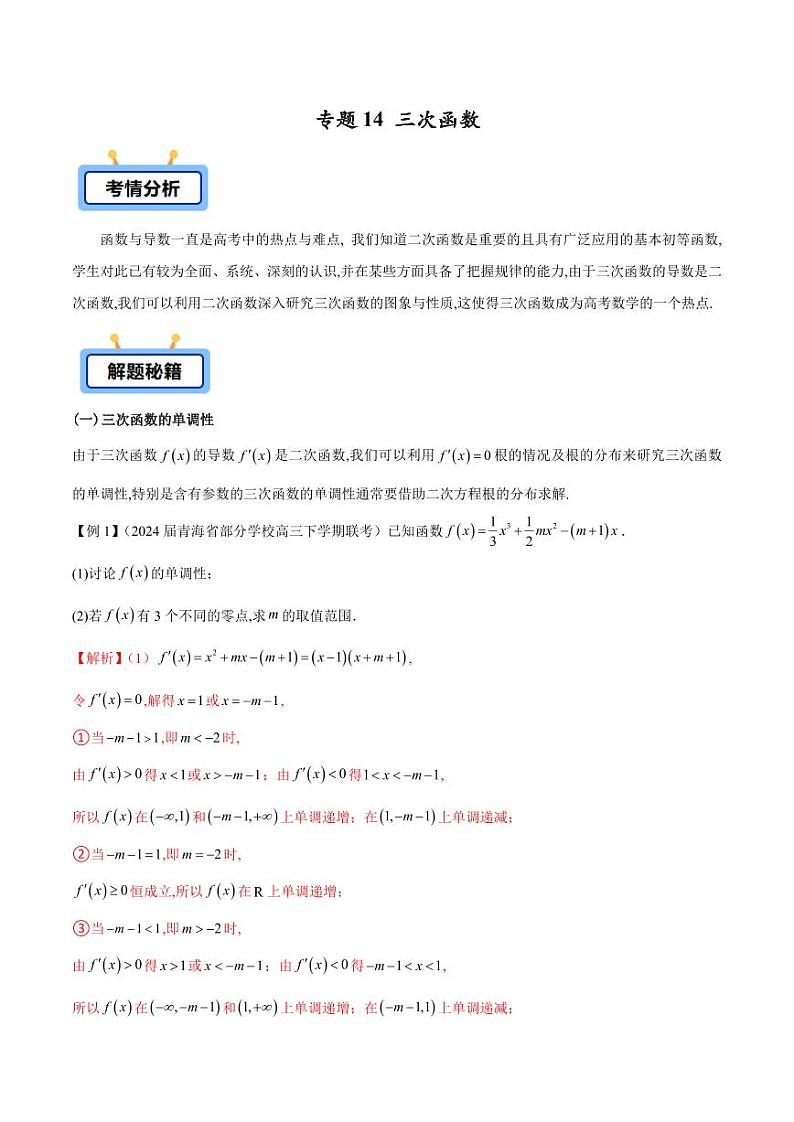 专题14 三次函数（学生版） -2025年高考数学压轴大题必杀技系列·导数第1页