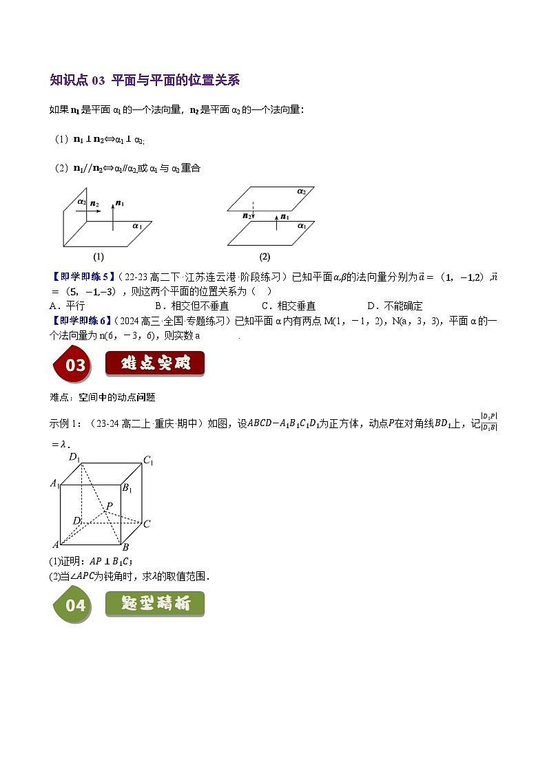 高中数学(人教B版)选择性必修一同步讲义1.2.1&1.2.2空间中的点、直线、平面与空间向量(3知识点+6题型+巩固训练)(学生版+解析)第3页
