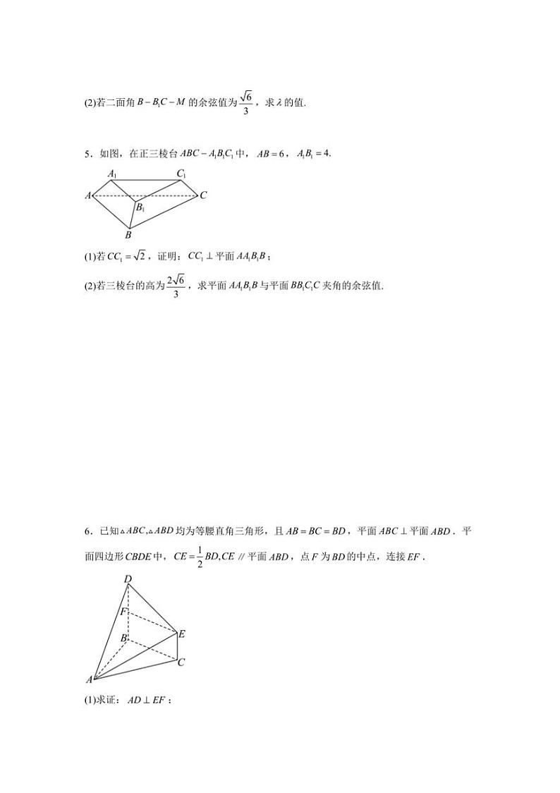 2025届[精]高三数学高考二轮专题复习：立体几何中档大题专项训练试卷(含答案)第3页