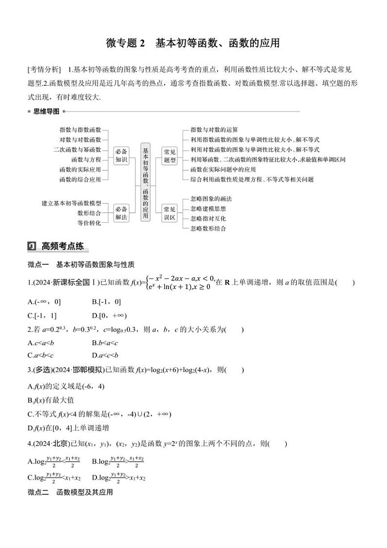 2025届高考数学三轮冲刺练习一 专题2 基本初等函数、函数的应用第1页