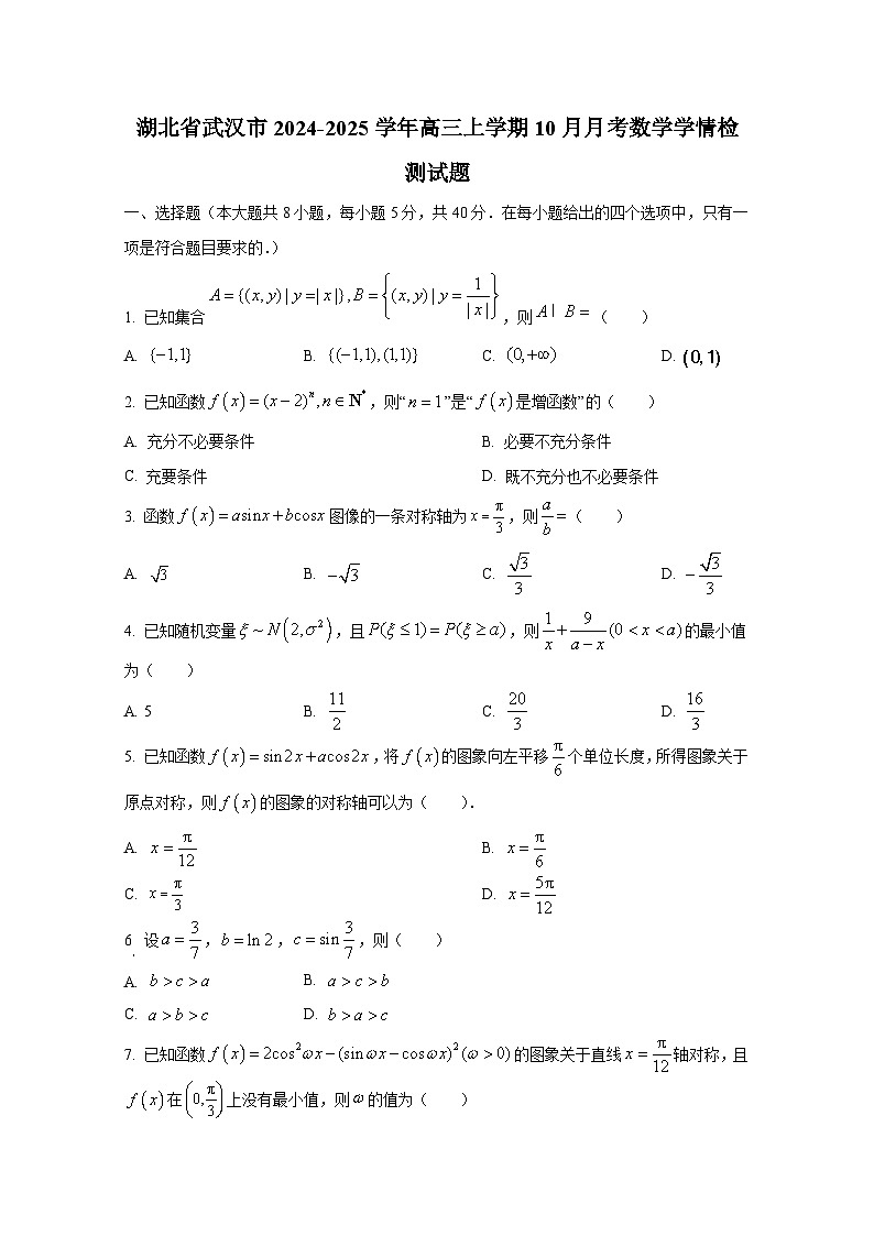 湖北省武汉市2024-2025学年高三上学期10月月考数学学情检测试题第1页