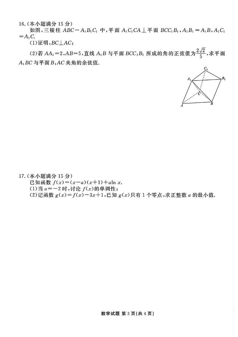 山西省部分学校2025届高三下学期2月开学联考考试数学试卷（PDF版，含解析）第3页