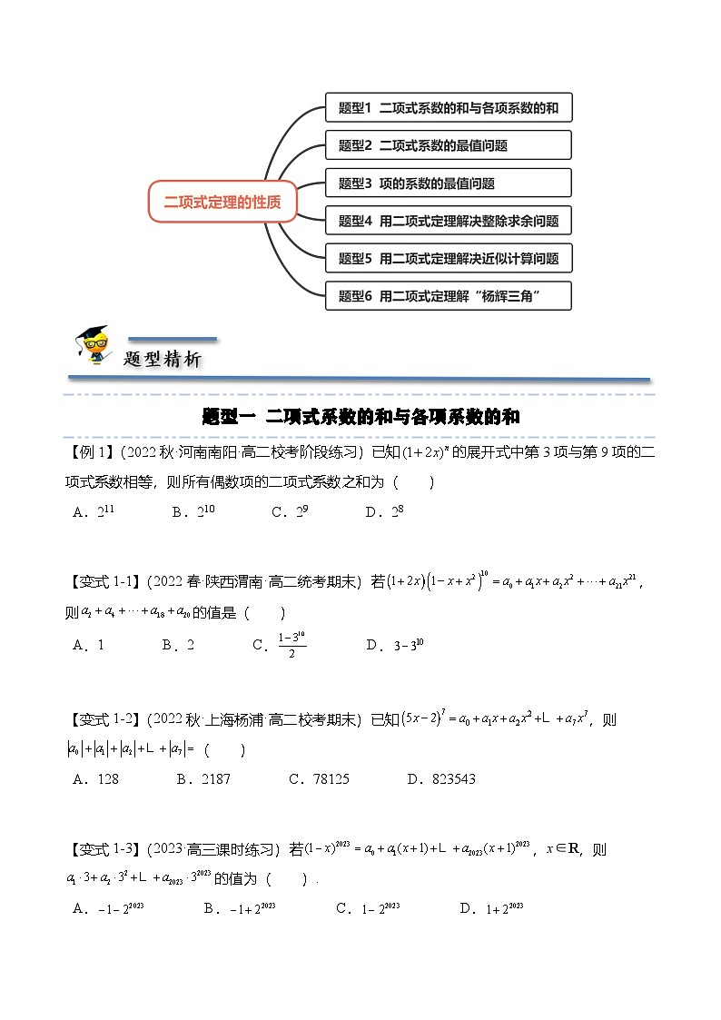 人教A版高中数学(选择性必修第三册)同步讲义+练习6.3.2 二项式定理的性质（精讲）（原卷版）第3页