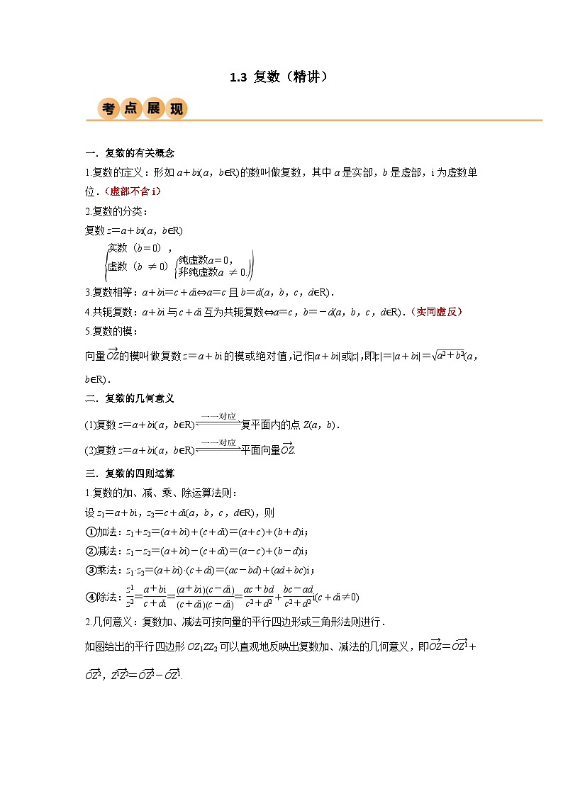 新高考数学一轮复习考点讲与练1.3 复数（精讲）（学生版）第1页