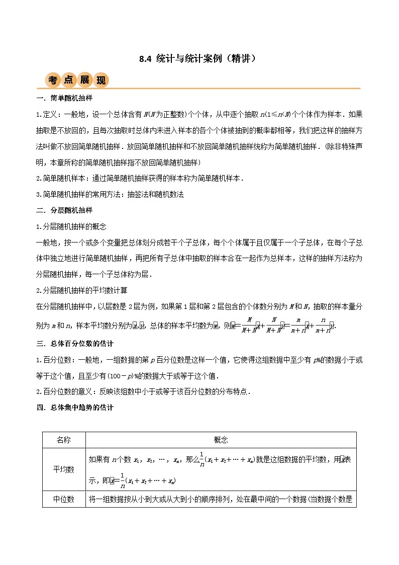 新高考数学一轮复习考点讲与练8.4 统计案例（精讲）（学生版）第1页