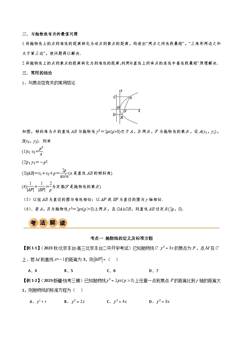 新高考数学一轮复习考点讲与练9.4 抛物线（精讲）（学生版）第2页