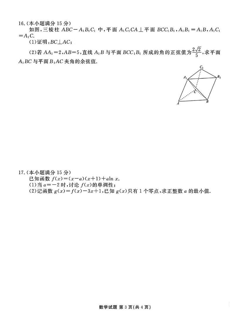 山西省衡水金卷2025届高三下学期开学考-数学试题+答案第3页