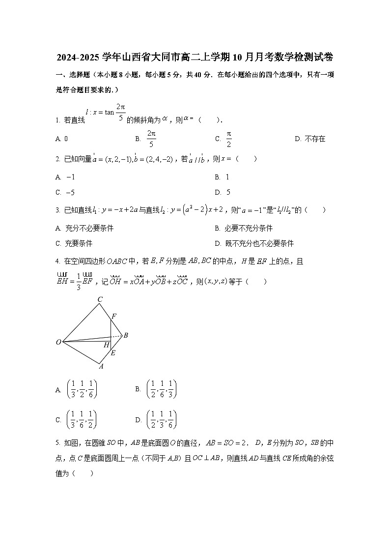 2024-2025学年山西省大同市高二上册10月月考数学检测试卷（含解析）第1页