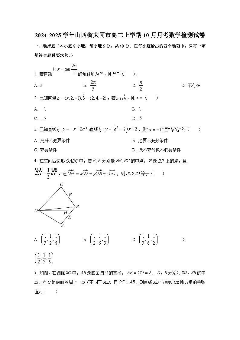 2024-2025学年山西省大同市高二上册10月月考数学检测试卷第1页