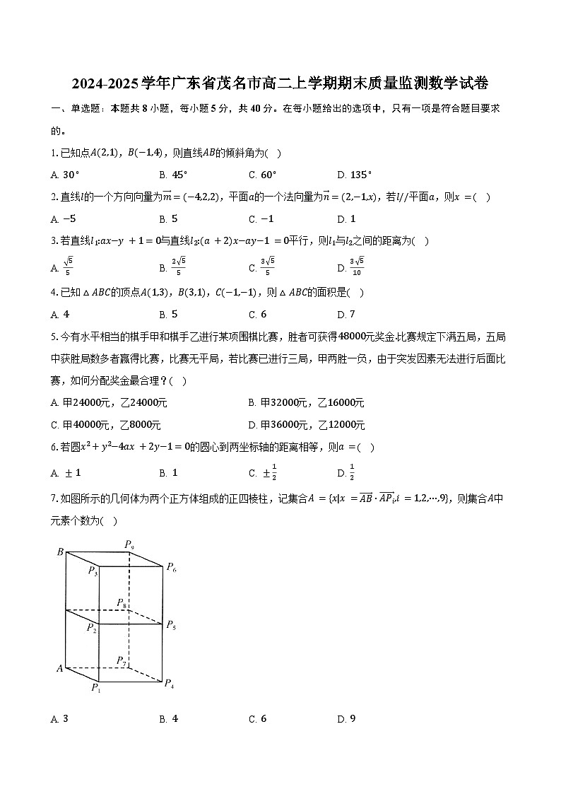 2024-2025学年广东省茂名市高二上学期期末质量监测数学试卷（含答案）第1页