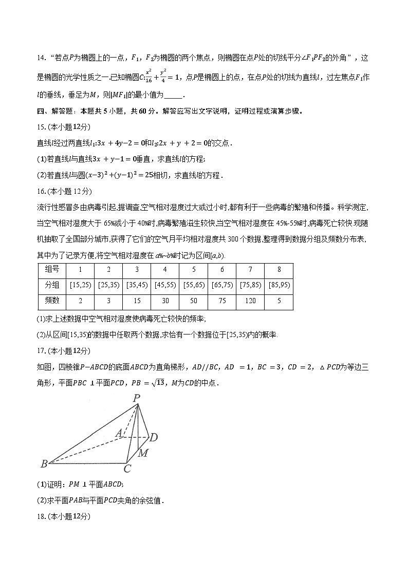 2024-2025学年广东省茂名市高二上学期期末质量监测数学试卷（含答案）第3页