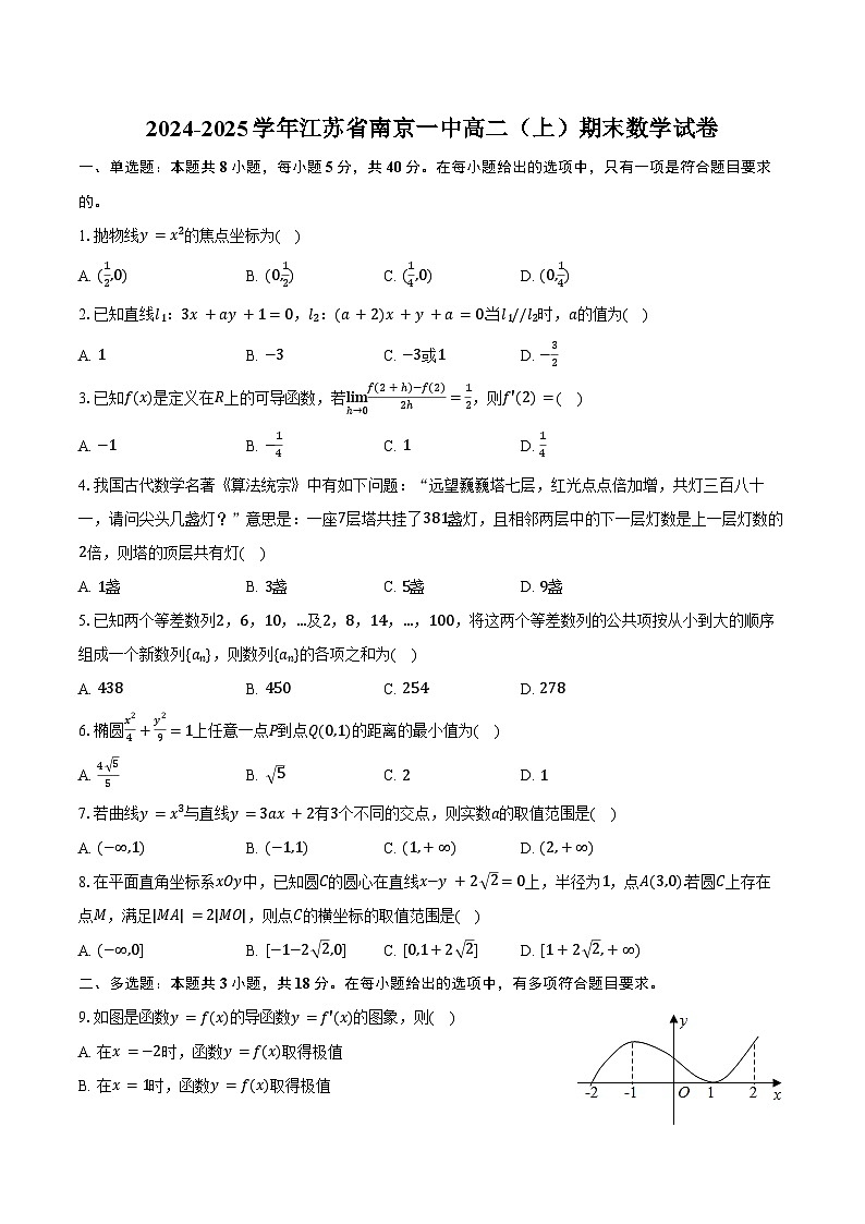 2024-2025学年江苏省南京一中高二（上）期末数学试卷（含答案）第1页