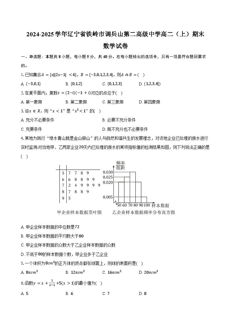 2024-2025学年辽宁省铁岭市调兵山第二高级中学高二（上）期末数学试卷（含答案）第1页