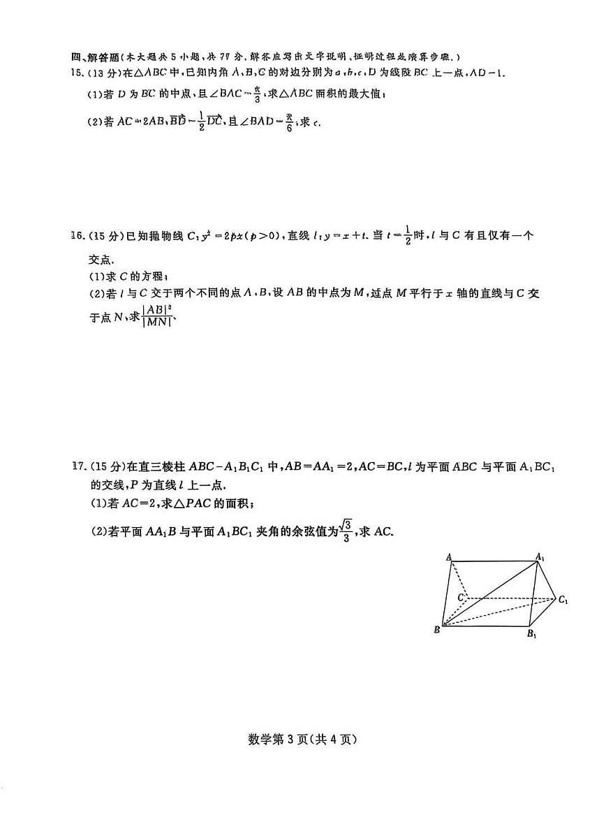 2025届四川省高三下学期高考模拟第一次教学质量联合测评-数学试题+答案第3页