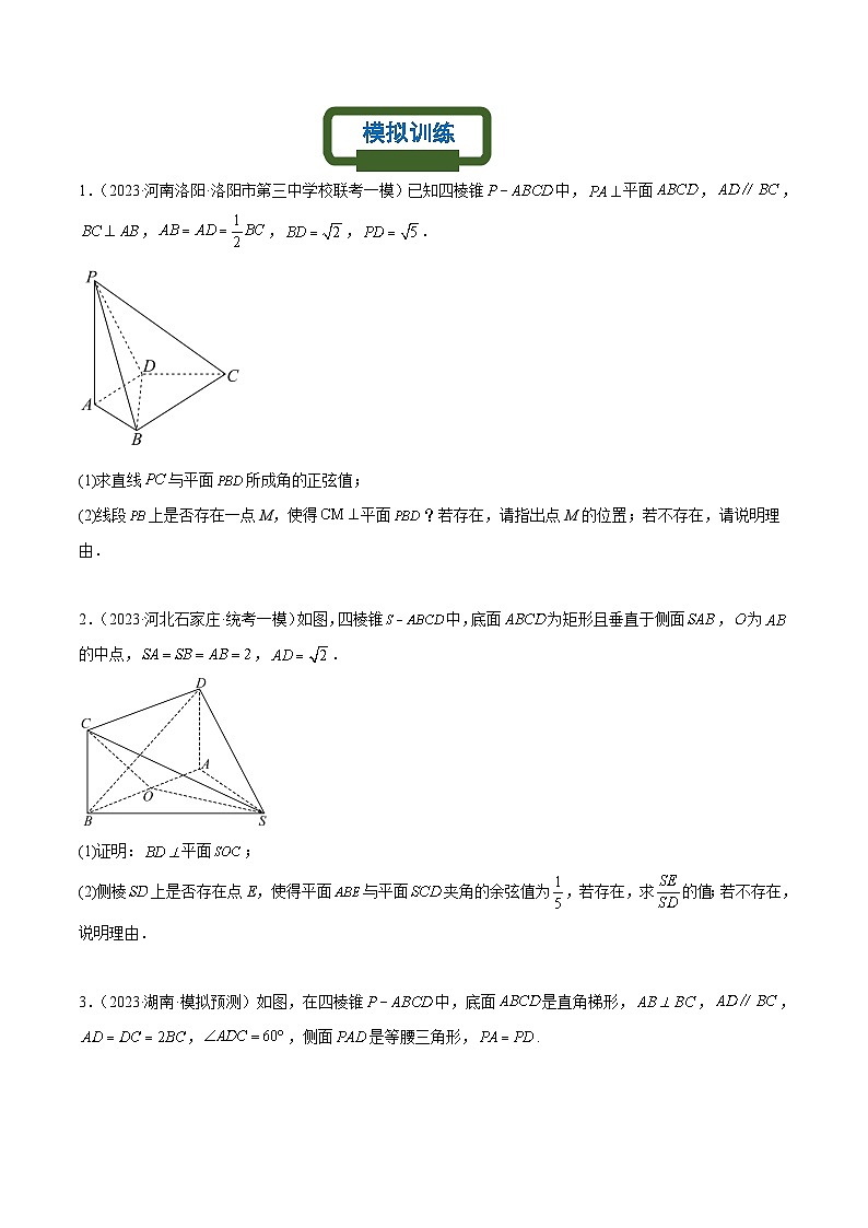 新高考数学二轮复习立体几何专题练习立体几何中的探索性问题问题（原卷版）第3页