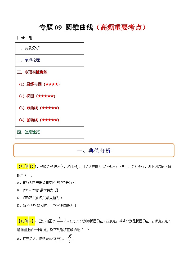 新高考数学二轮复习多选题高频考点讲练专题09 圆锥曲线（原卷版）第1页