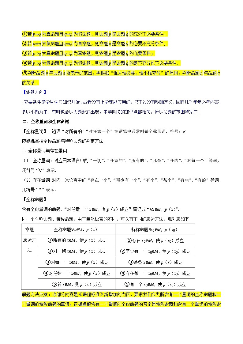 新高考数学一轮复习核心考点讲练02常用逻辑用语（6种题型2个易错考点）（原卷版）第2页