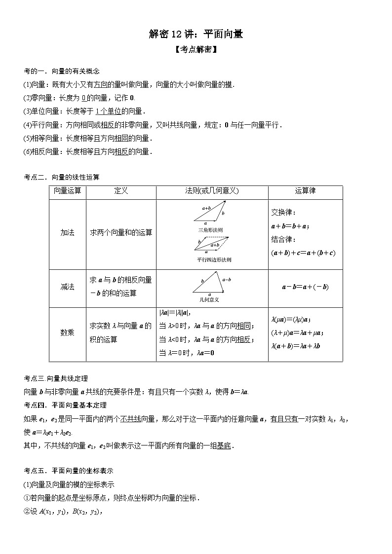 新高考数学二轮复习讲义解密12 平面向量 （解析版）第1页