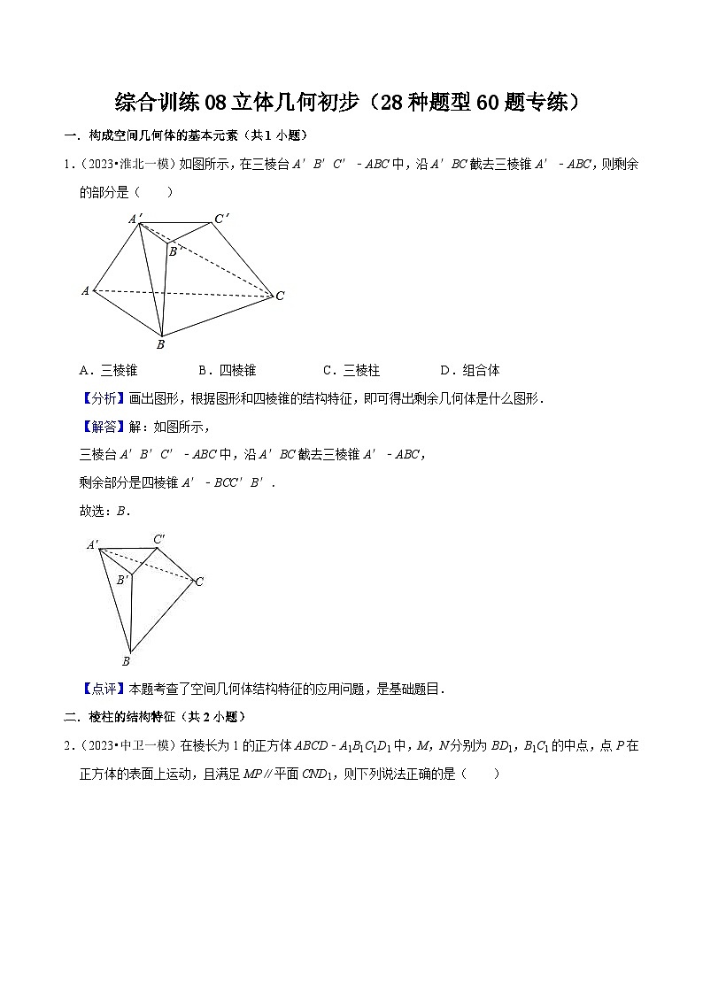 新高考数学一轮复习综合训练08立体几何初步（28种题型60题专练）（解析版）第1页