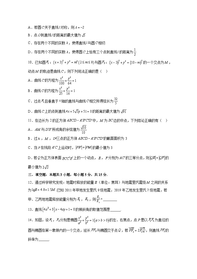 2024-2025学年湖南省长沙市高二上册第一次月考数学检测试题（含解析）第2页
