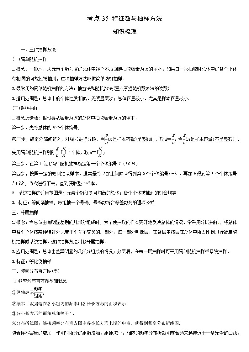 艺考生专题讲义35 特征数与抽样方法-2024-2025学年高考数学艺体生一轮复习试题第1页