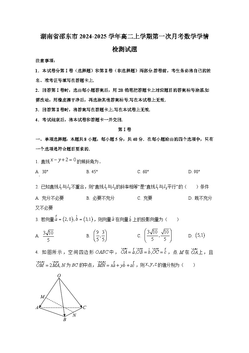 湖南省邵东市2024-2025学年高二上册第一次月考数学学情检测试题第1页