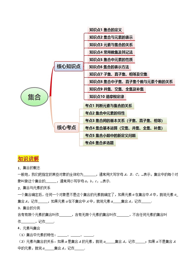 2025年高考数学第一轮复习考点讲与练第01讲集合(原卷版+解析)第2页