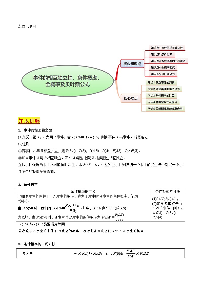 2025年高考数学第一轮复习考点讲与练第06讲事件的相互独立性、条件概率及全概率公式与贝叶斯公式(学生版+解析)第2页