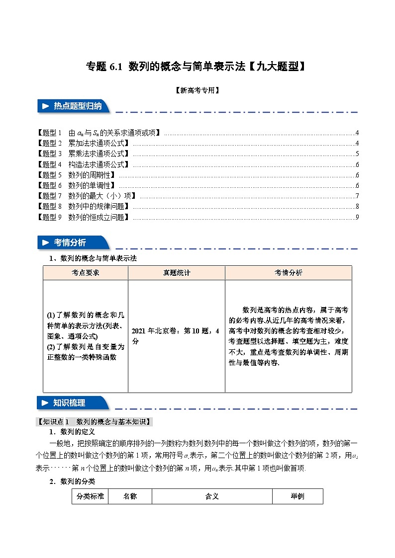 2025年高考数学复习核心考点(新高考专用)专题6.1数列的概念与简单表示法【九大题型】特训(学生版+解析)第1页