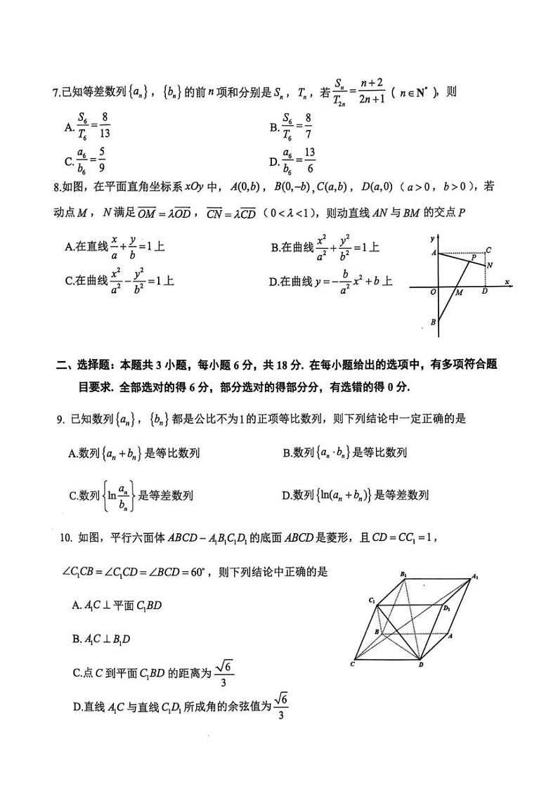 浙江省湖州市2024-2025学年高二上学期1月期末调研测试数学试卷第2页